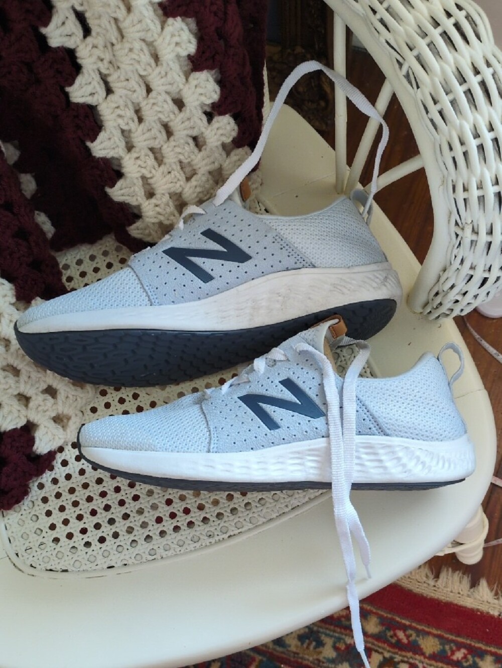 New Balance Light Gray Mesh Sneakers with Navy 'N' Accent - Picture 2 of 4